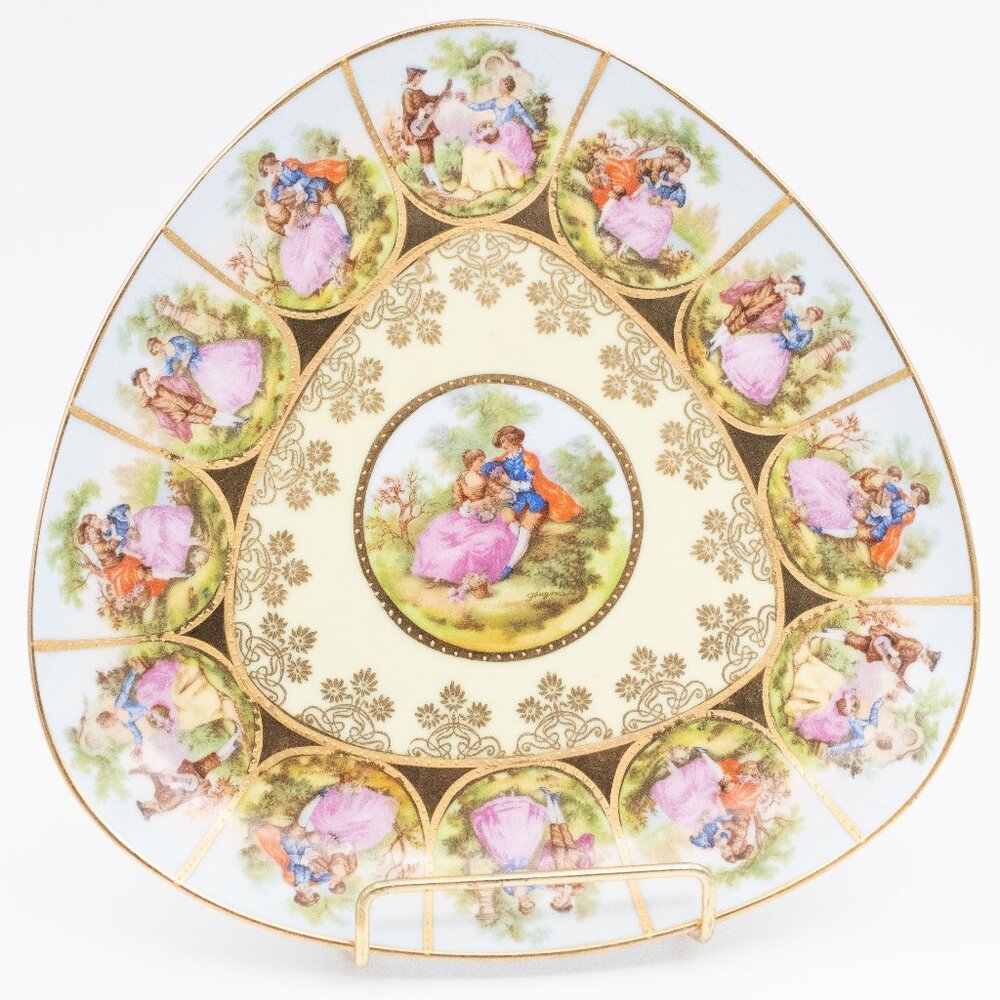 NC West Germany Fragonard Hand Painted Porcelain Love Story 9" Triangle Plate